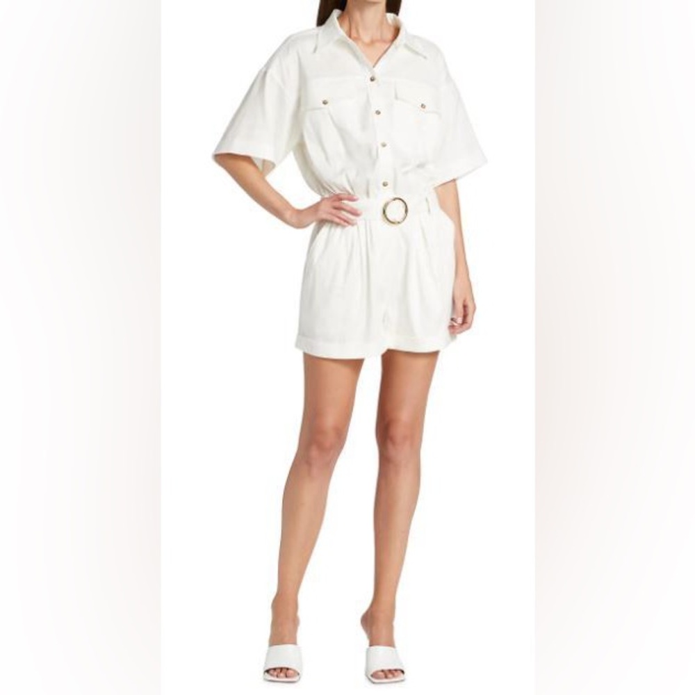 NWOT FRAME Arie Belted Utility Romper Romper Belt Blanc Linen Cotton M coastal